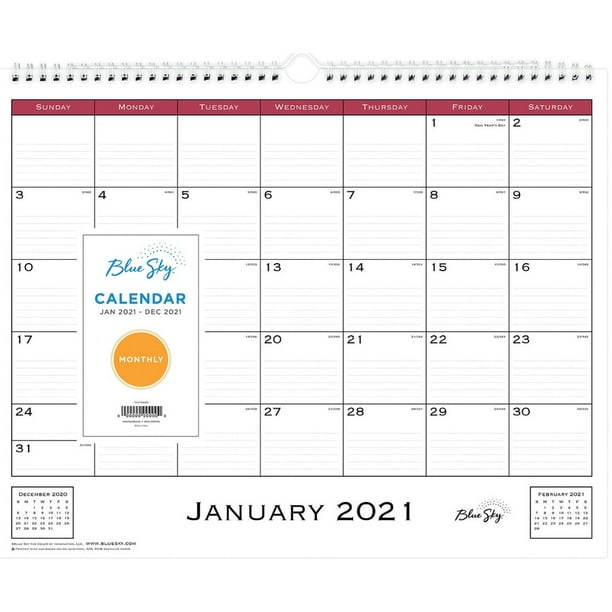 Twin-Wire Binding 15 x 12 Blue Sky 2020 Monthly Wall Calendar Classic Red
